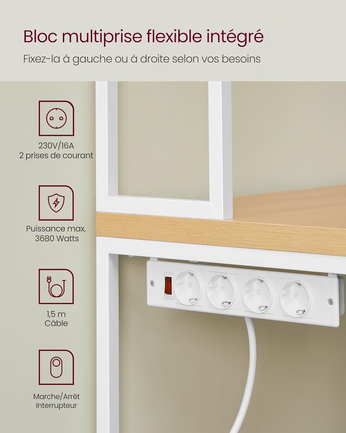 VASAGLE - étagère cuisine, 40x80x170cm, bar à café, 8 crochets, KKS059YA02