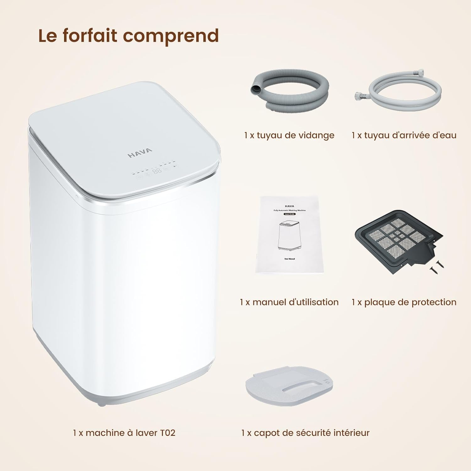 HAVA - Mini Machine à Laver 3kg, 8 programmes, lavage chaud, compacte