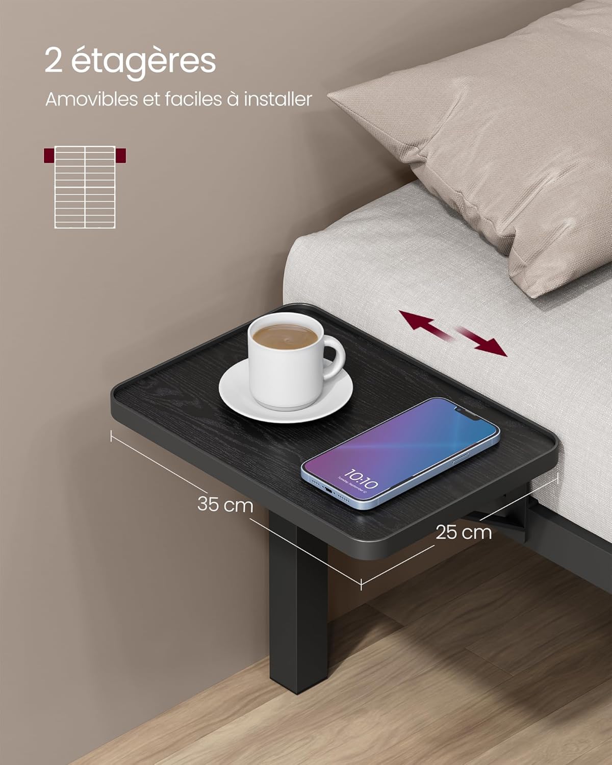 VASAGLE - Cadre de lit métal, étagères, tête de lit, 160x200 cm, RMB095B01