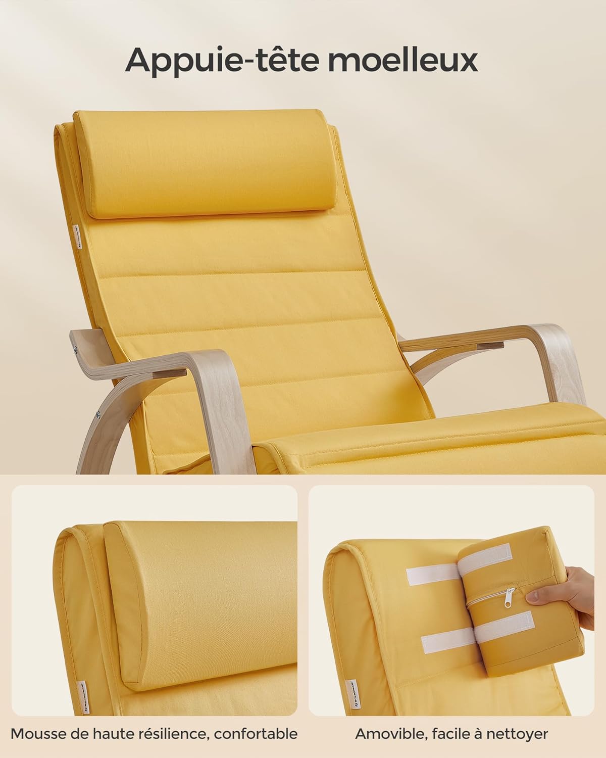 SONGMICS - fauteuil à bascule, bois, 121.5x67x84cm, 150kg, LYY010YE01