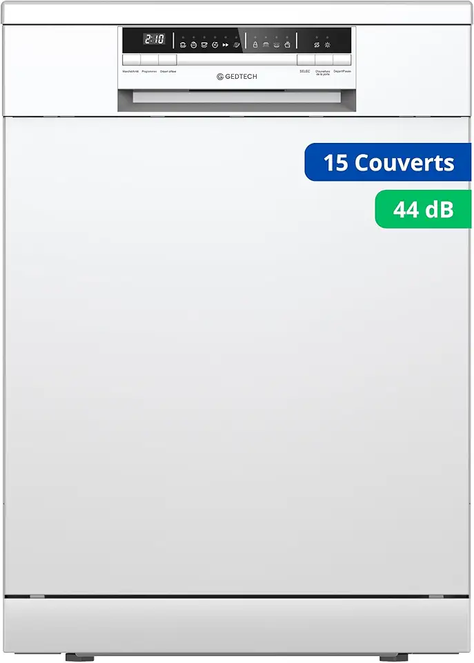 GEDTECH - Lave-vaisselle 15cv silencieux 44dB, départ différé, GLV1544WH