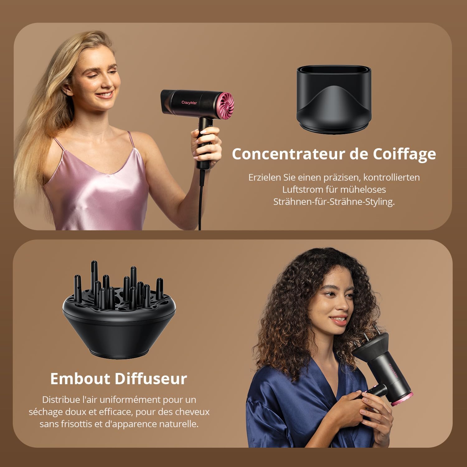 Sèche-cheveux professionnel - compact, léger, 3 vitesses, 350M ions