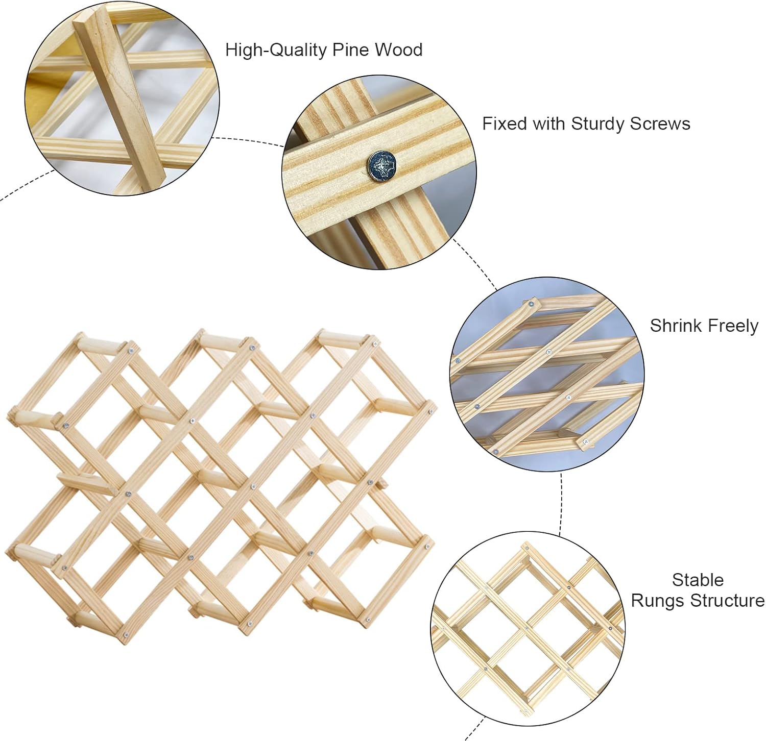 Newaner - casier à vin artisanal 10 bouteilles 45x12.5x31cm 3 niveaux