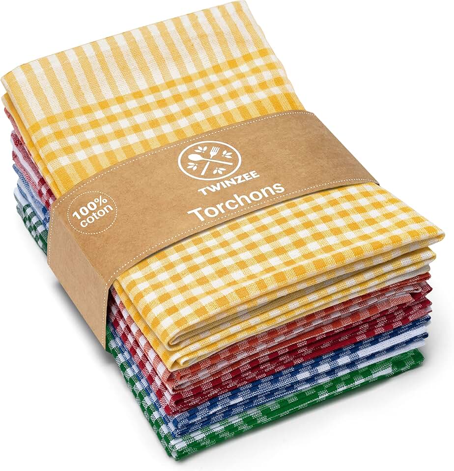 Twinzee - torchons cuisine lot de 10 - 67x47 cm - coton rétro Oeko Tex