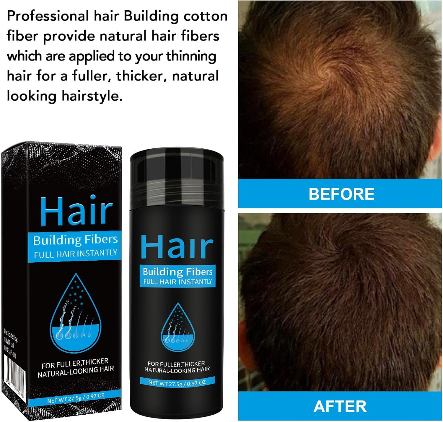 Fibres capillaires densifiantes - kératine - effet volumateur, pour hommes et femmes, brun moyen