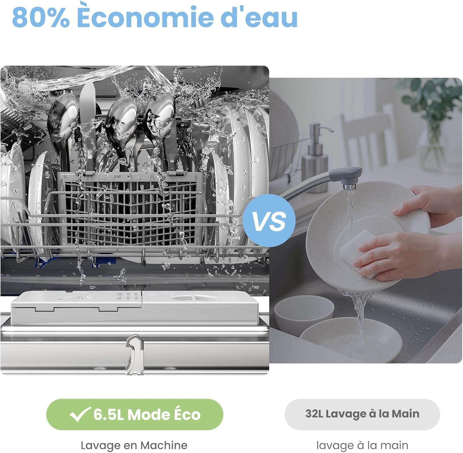 COMFEE - lave-vaisselle compact 6 couverts, LED, 47 dB, démarrage différé, CDWMT0602ESD-EU