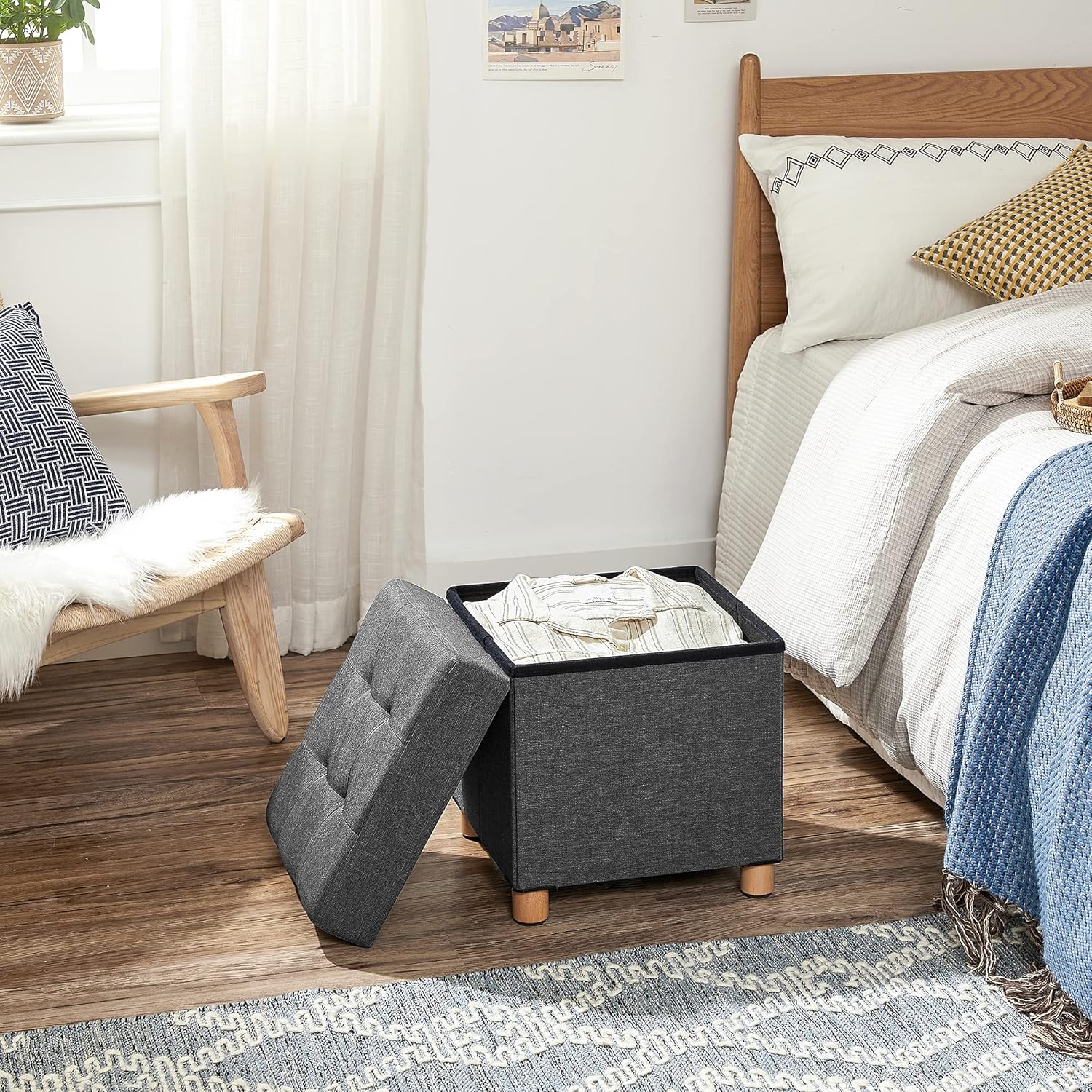 SONGMICS - pouf pliable - 38x38x40 cm - rangement, charge 300 kg LSF14GYZ