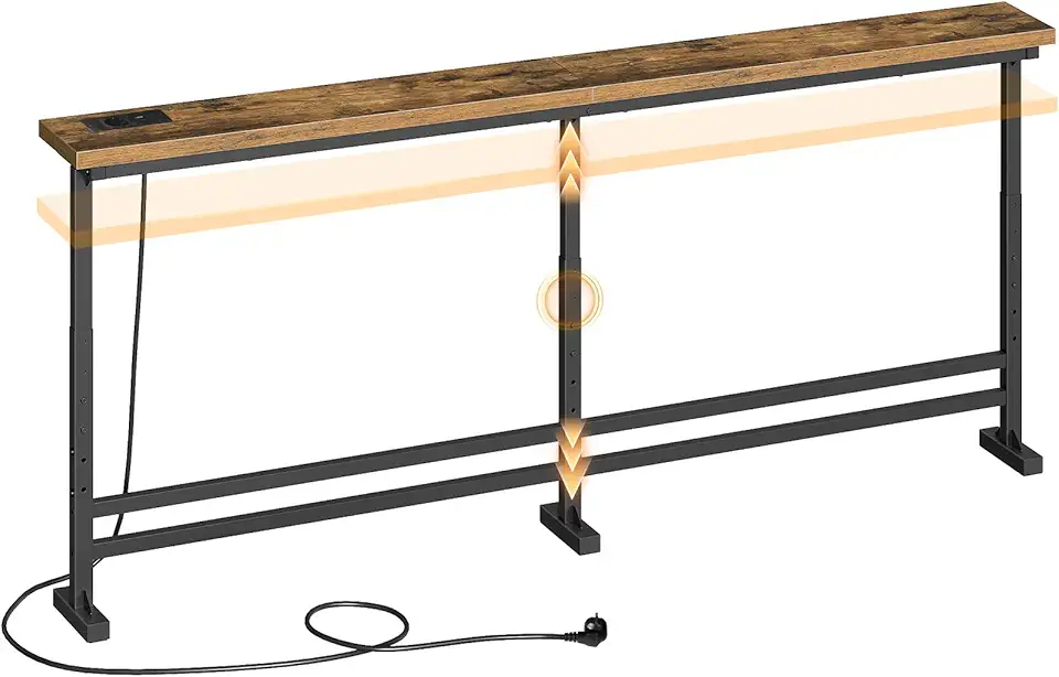 Table console longue - style rustique, 180cm, avec multiprise, prise USB/USB-C, XCT08CBR