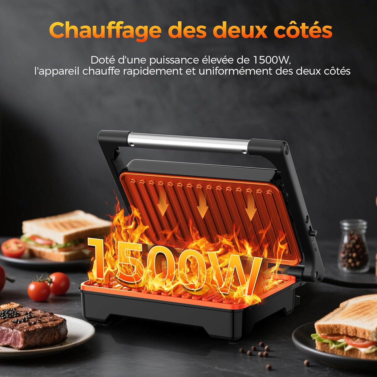 YASHE - Appareil à Croque-Monsieur - XXL - 1500W, plaques antiadhésives, température auto