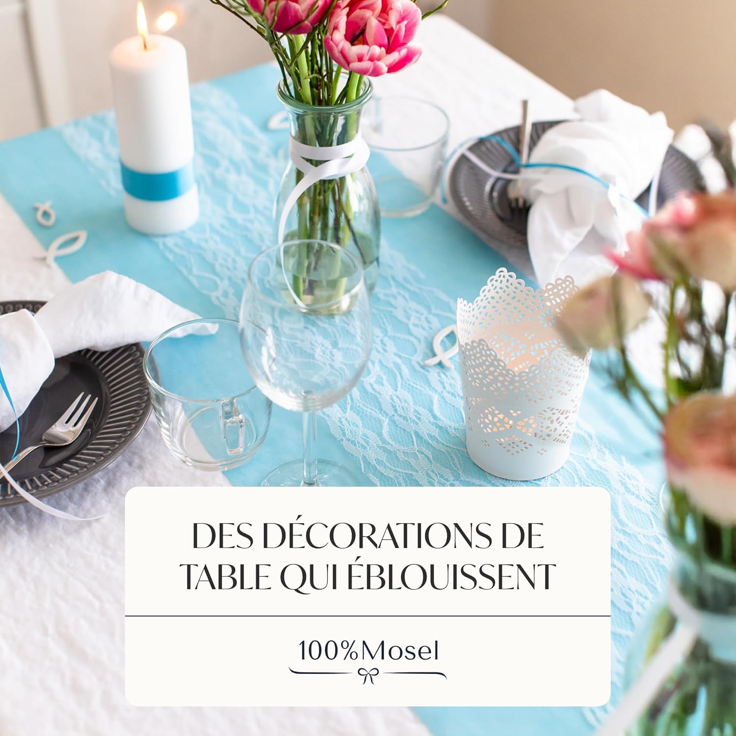 100%Mosel - Chemin de table non-tissé - 30x2500 cm - Bleu ciel, nappe festive