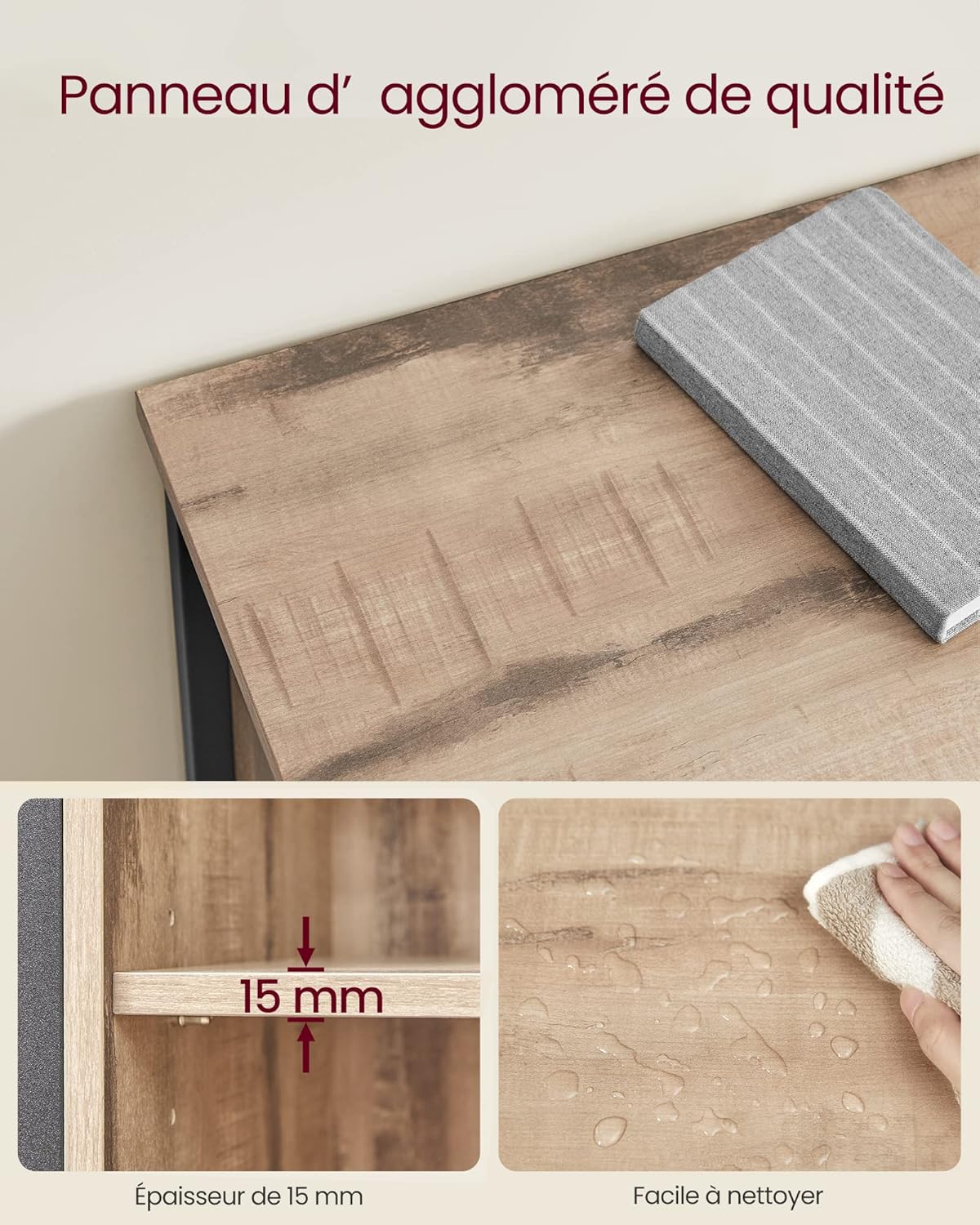 VASAGLE - Buffet cuisine, commode, 30x70x80cm, portes coulissantes, étagères réglables - LSC100B50