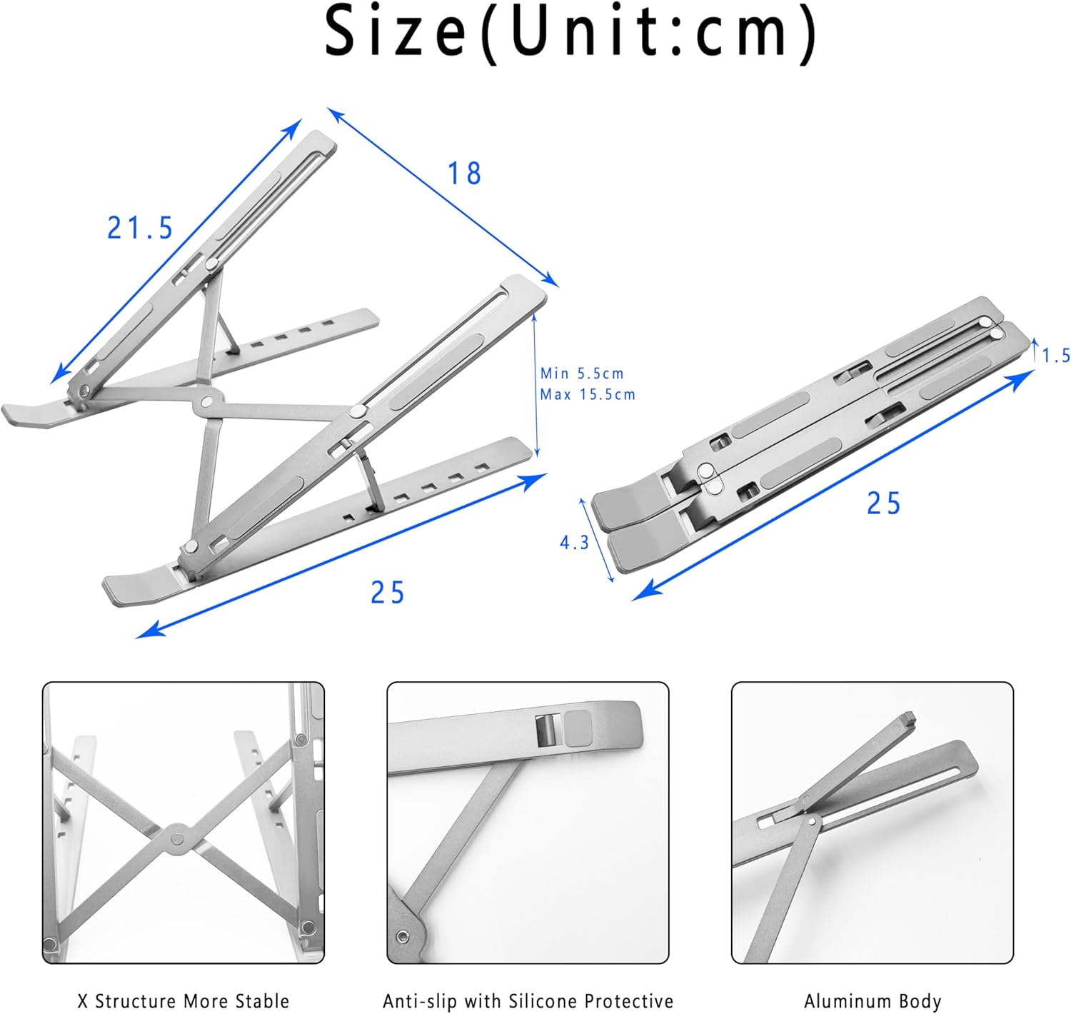 AiTodos - Support pliable aluminium - compact, ventilé, 6 positions