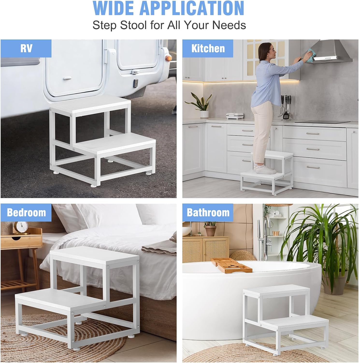 LIANTRAL - tabouret 2 niveaux - acier et bois - charge 200kg, blanc