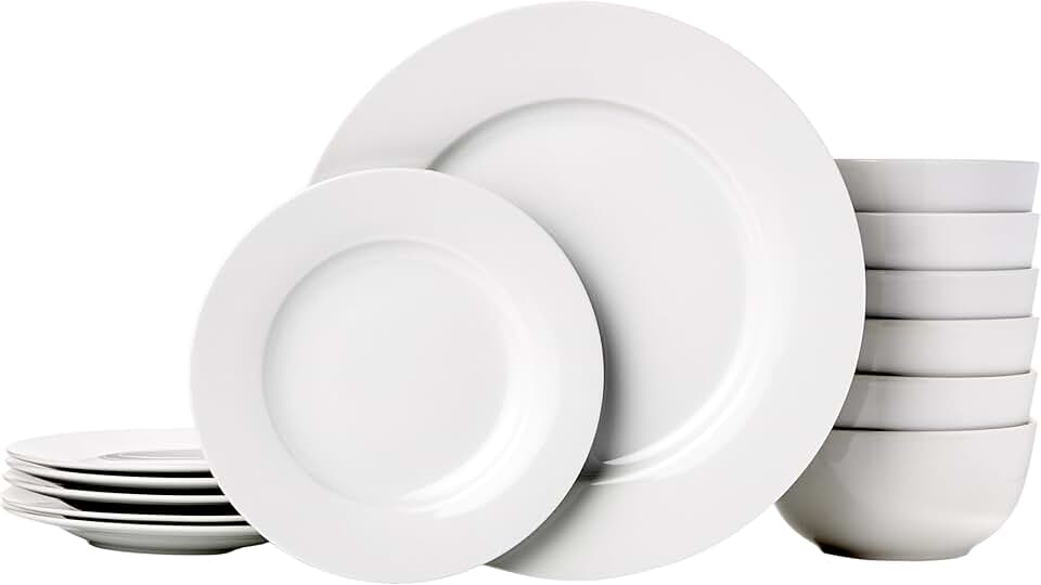 maxii-dealz Basics - service de table 18 pièces - porcelaine blanche - vaisselle pour 6 personnes
