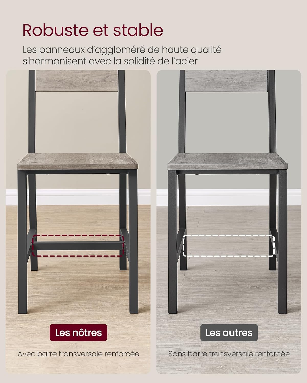 VASAGLE - chaise salle à manger, lot de 2, acier, style industriel, LDC092G01