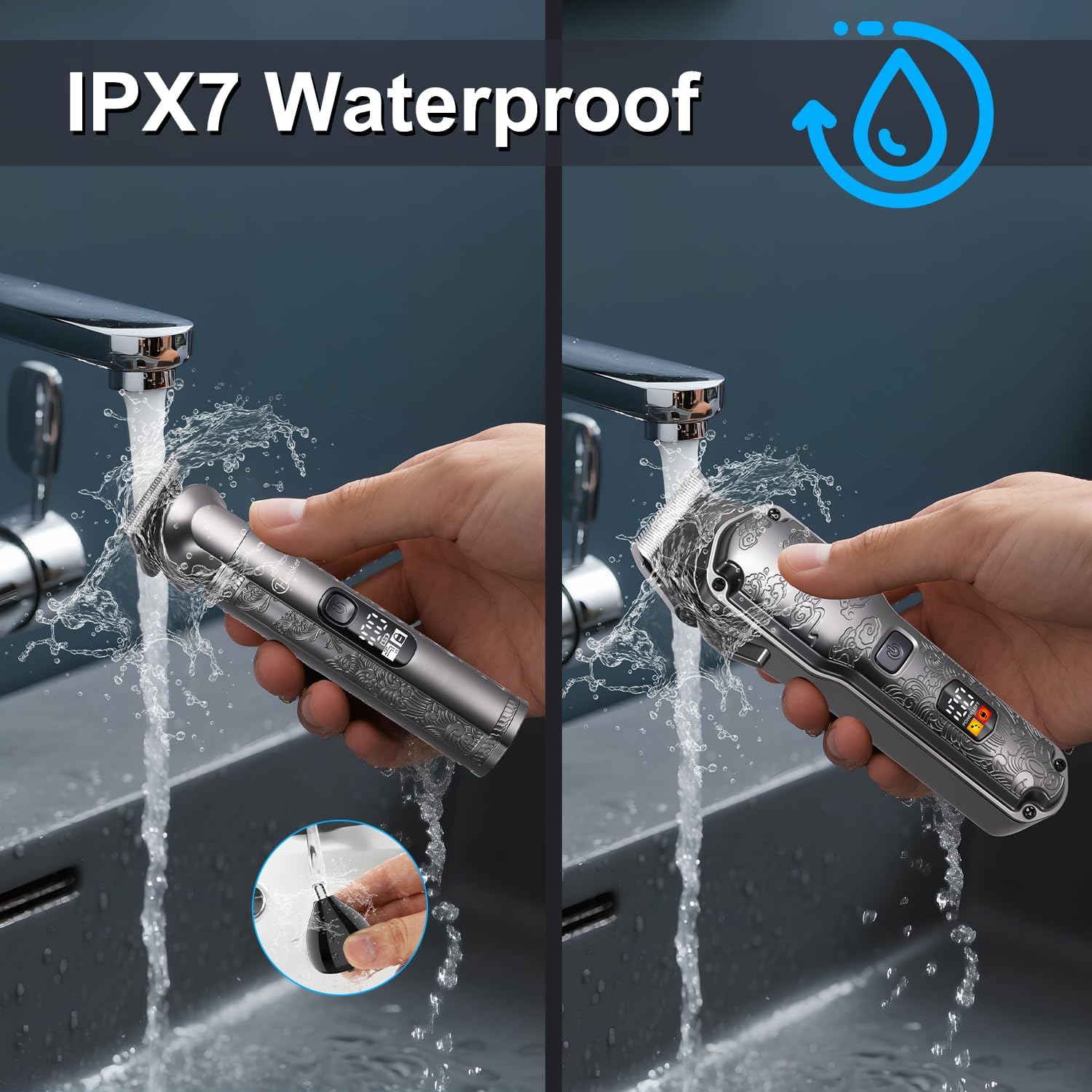 Hatteker - Tondeuse pro homme/barbe/corps, sans fil, lavable, set complet