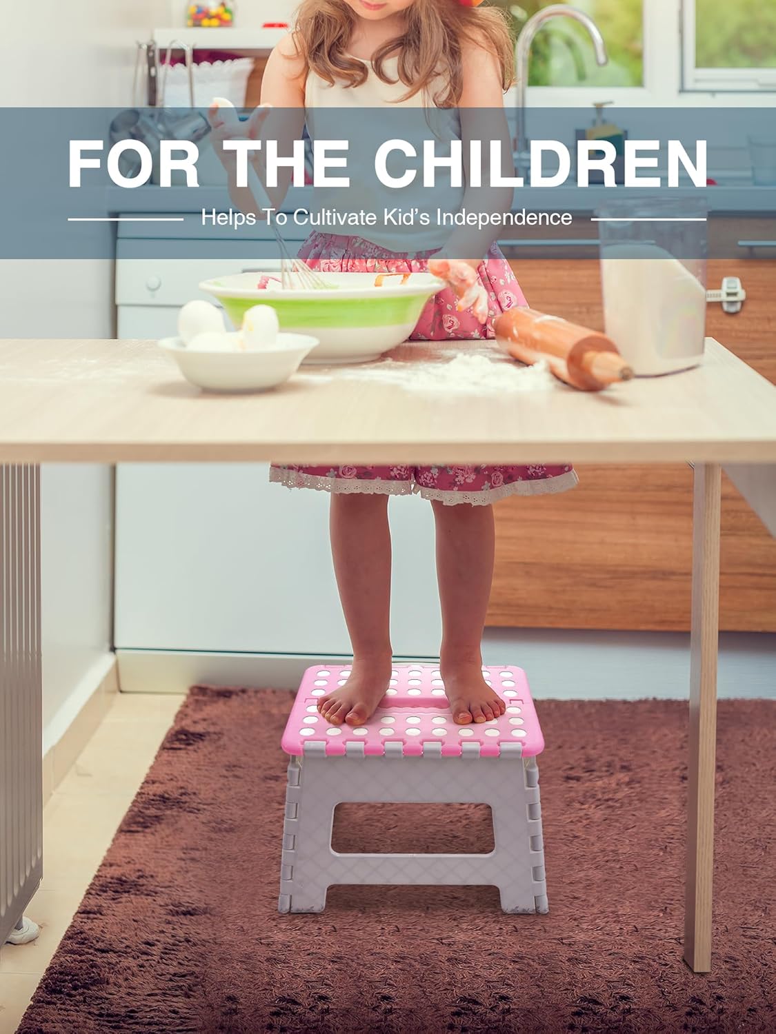 HOUSE DAY - Tabouret pliant enfant - 22cm - plastique rose/blanc