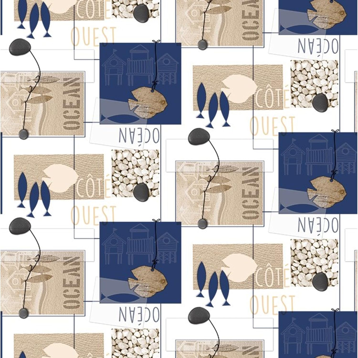 Nappe en toile cirée rectangulaire 300x140 cm, imperméable, anti-taches, Ocean Bleu