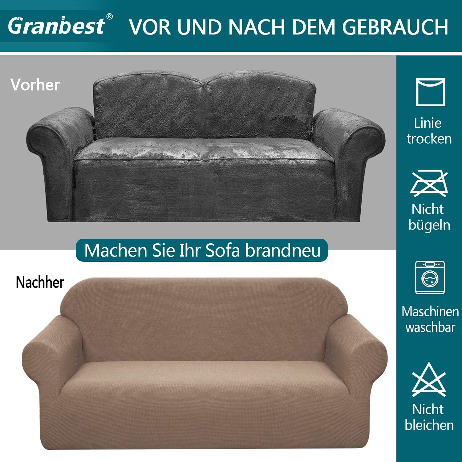 Granbest - Housse de canapé imperméable - 4 places - Protection élastique et durable, couleur chameau