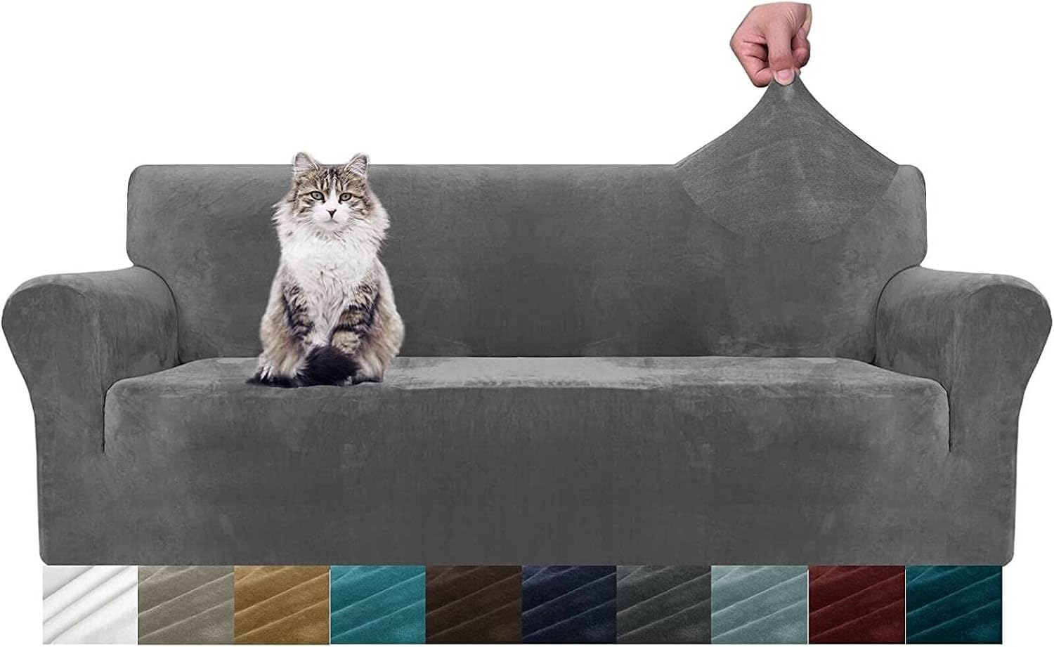 MAXIJIN - Housse canapé velours épais 3 places - extensible, gris