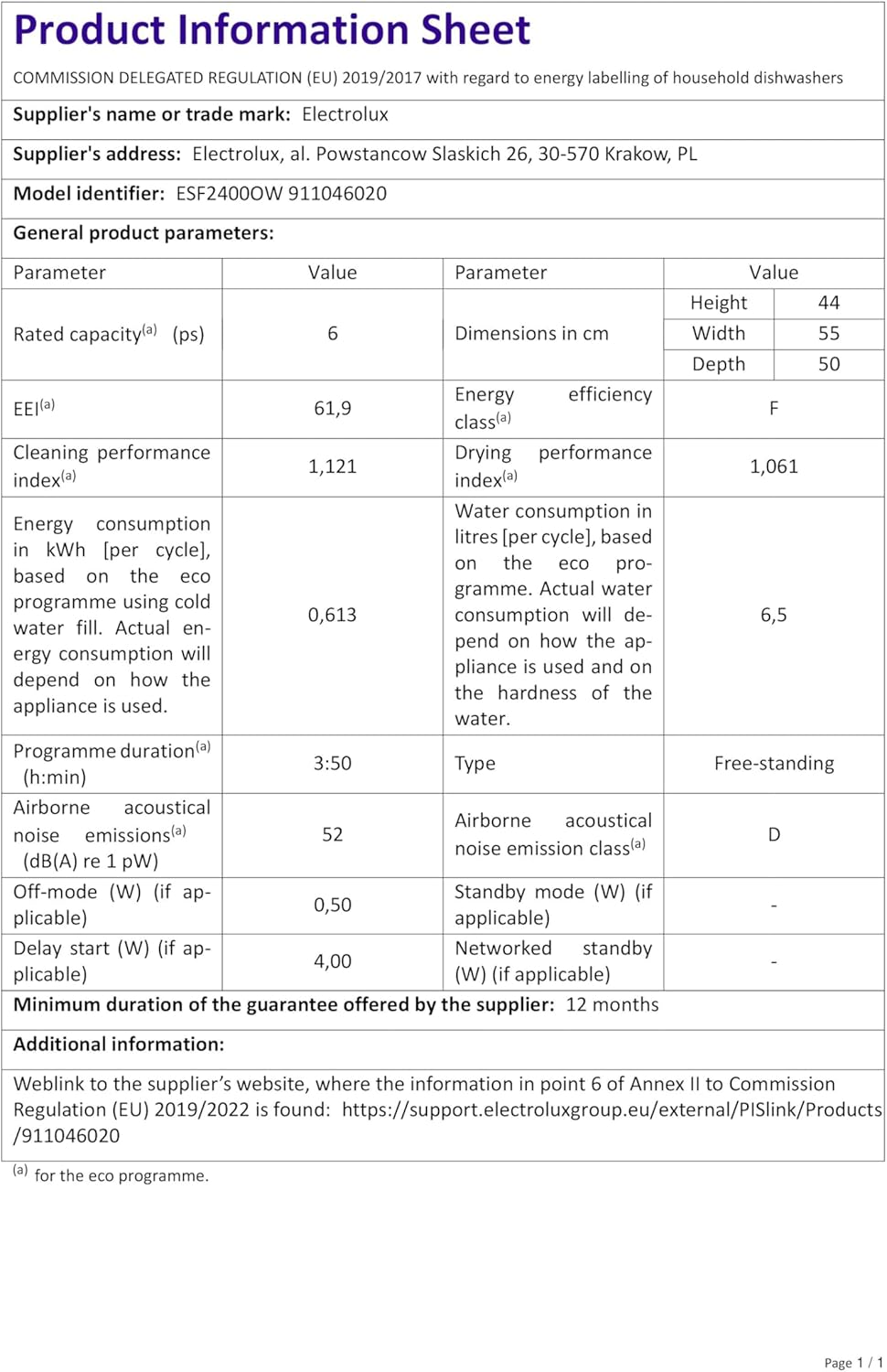Electrolux - Lave-vaisselle compact, blanc, 6 couverts - ESF2400OW