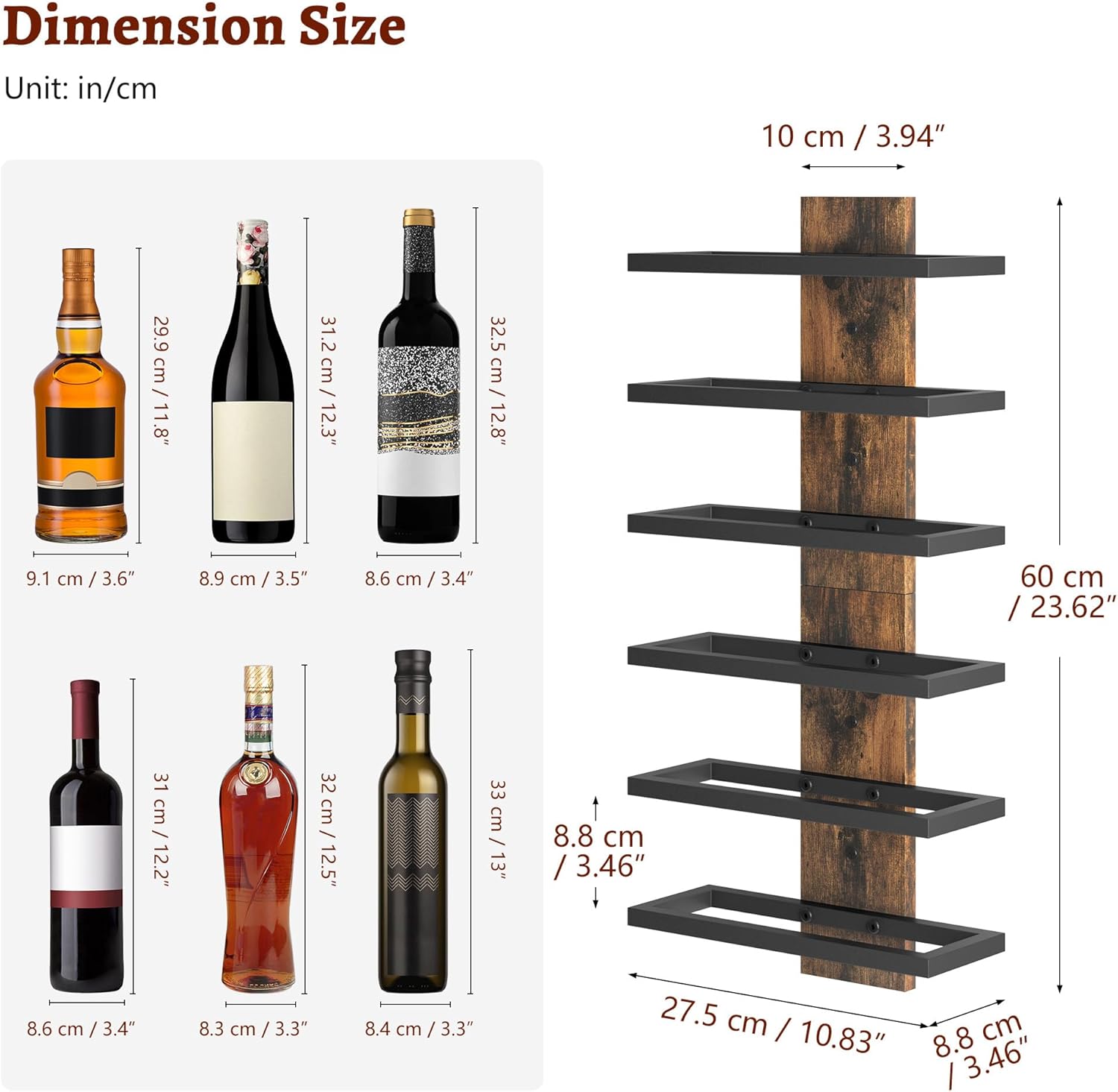 FAVOOSTY - étagère à vin murale - 6 niveaux métal - rangement bouteilles compact élégant