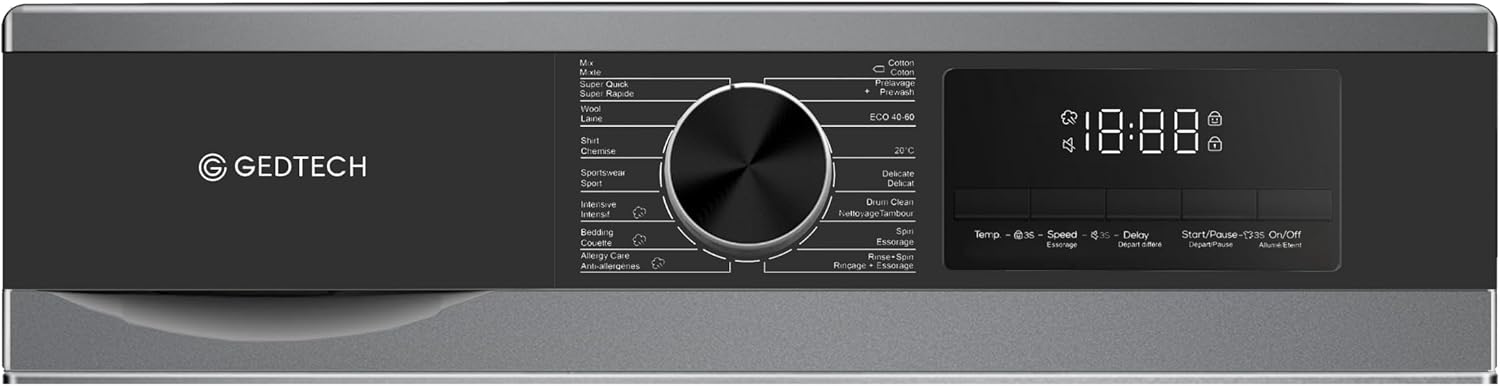 GEDTECH - Lave-linge frontal classe A, 12kg, 1400tr/min, 16 programmes, GLL121400DG