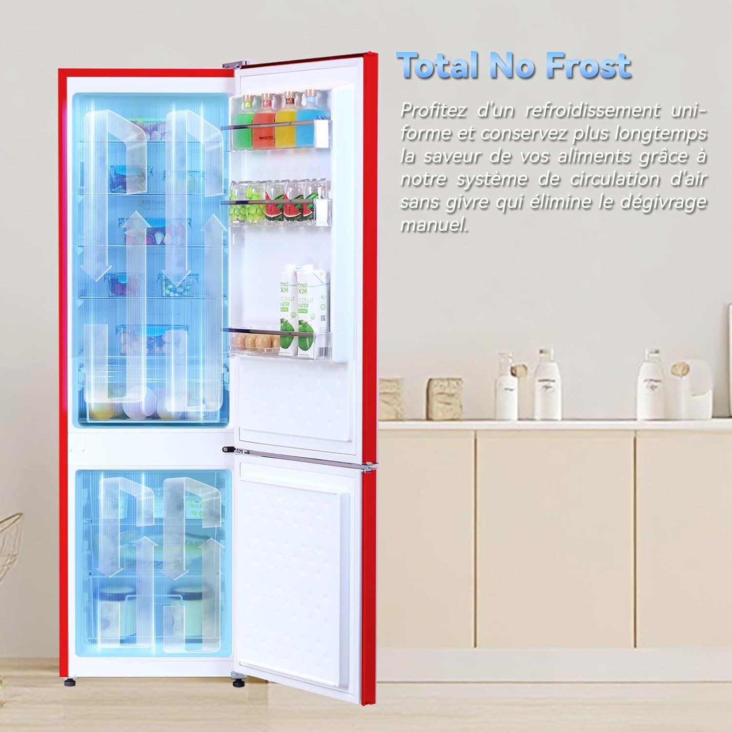 magictec - Frigo vintage rétro 179cm, 236L, No Frost, alarme porte