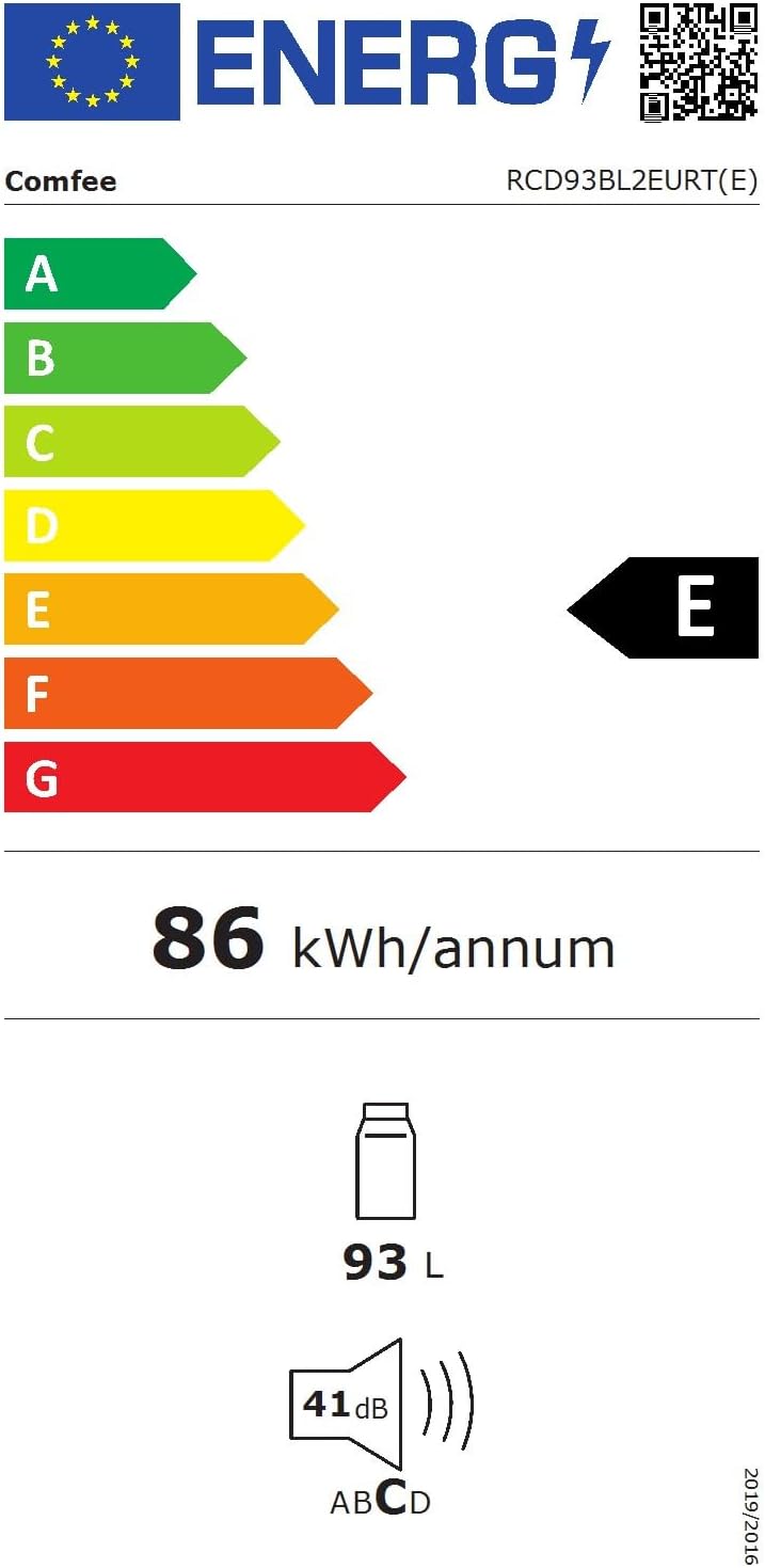 Comfee' - Réfrigérateur rétro 93L, sous-plan, LED, Noir, RCD93BL2EURT(E)