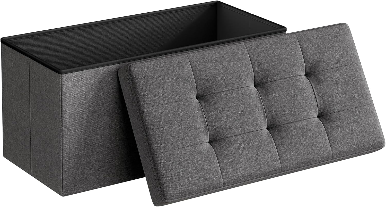 SONGMICS - banc de rangement pliable - 38x76x38 cm - coffre solide 300kg, gris foncé LSF47K