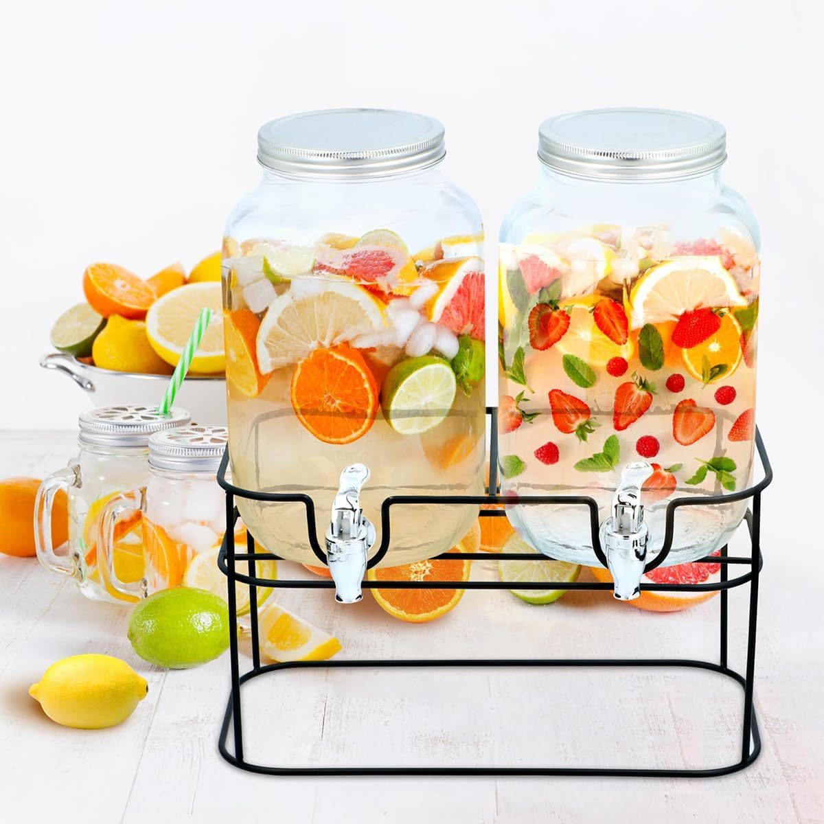 Double Distributeur de Boissons - 2x4L, support inclus, 33x17x32cm