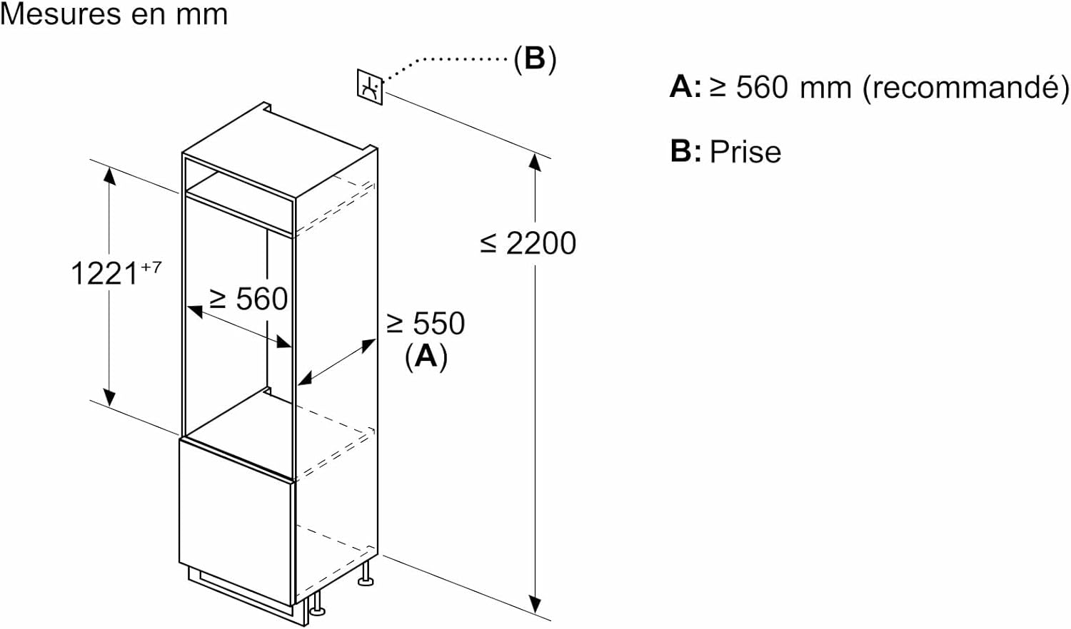 Bosch - KIR41NSE0 Série 2 - 122,1x54,1cm - Petit réfrigérateur encastrable 204L KIR41NSE0