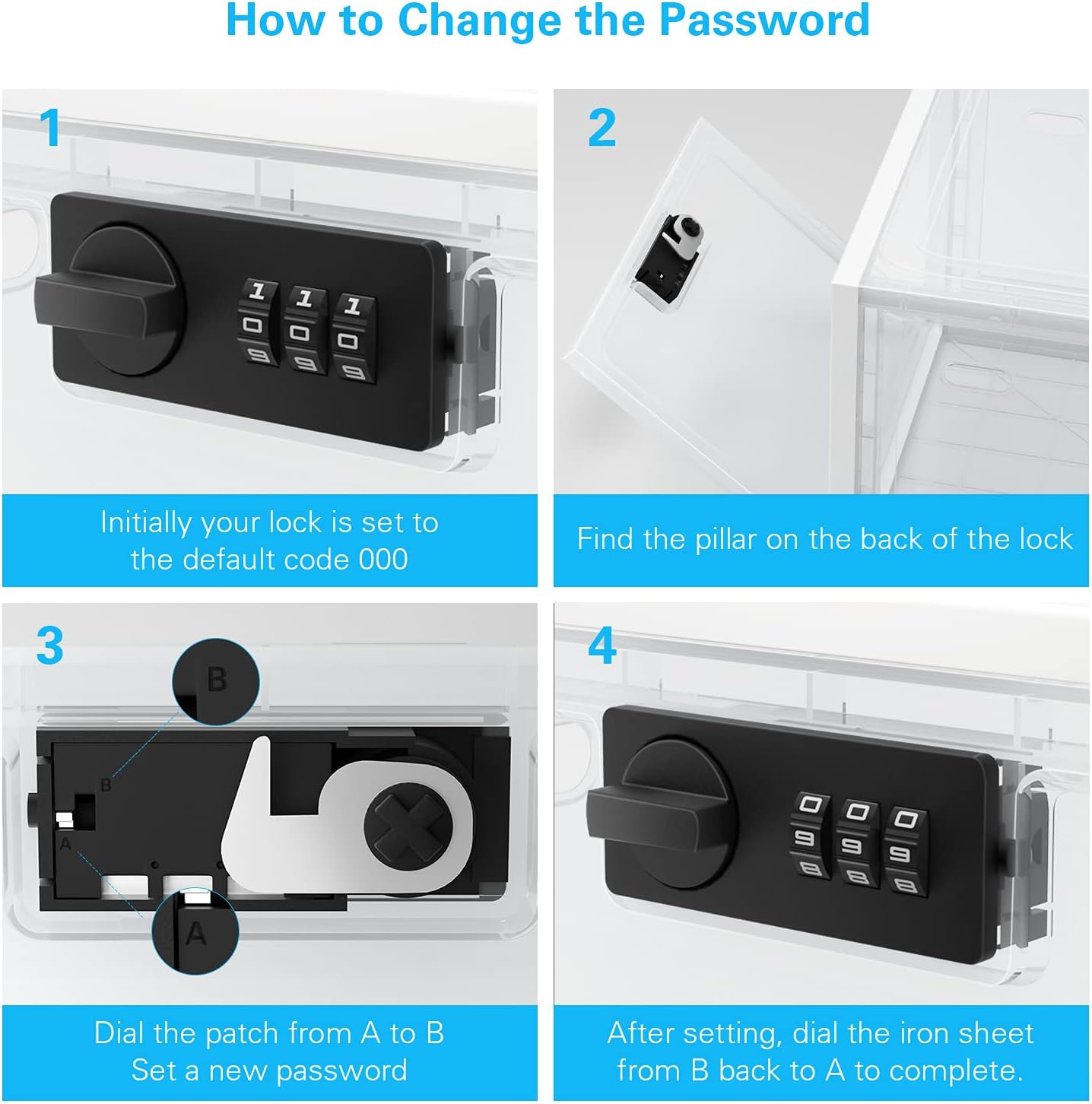 Boîte de rangement sécurisée - plastique transparent - cadenas intégré - usage familial/bureau/école - grandes dimension