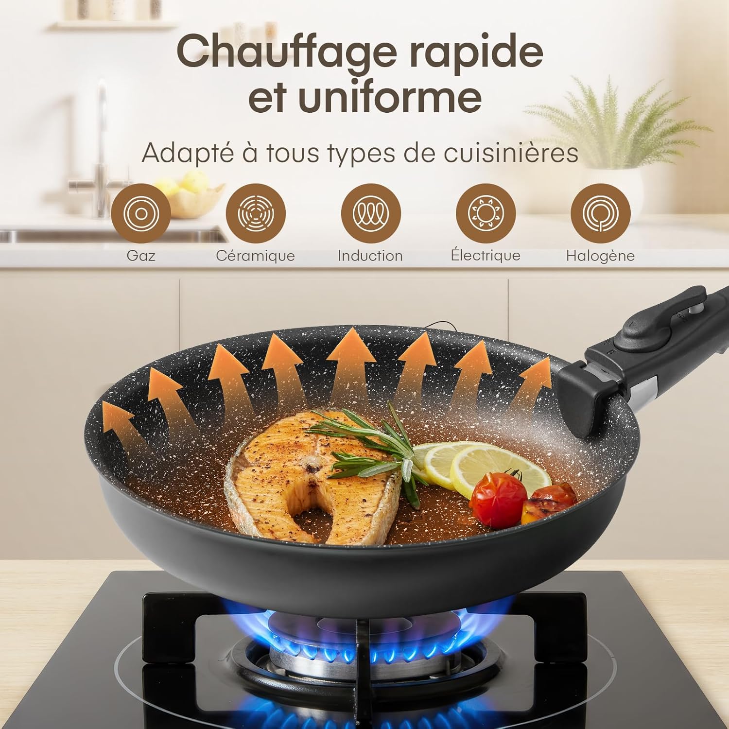 Fadware - lot de poêles 20/24/28 cm - poignée amovible, induction, antiadhésif