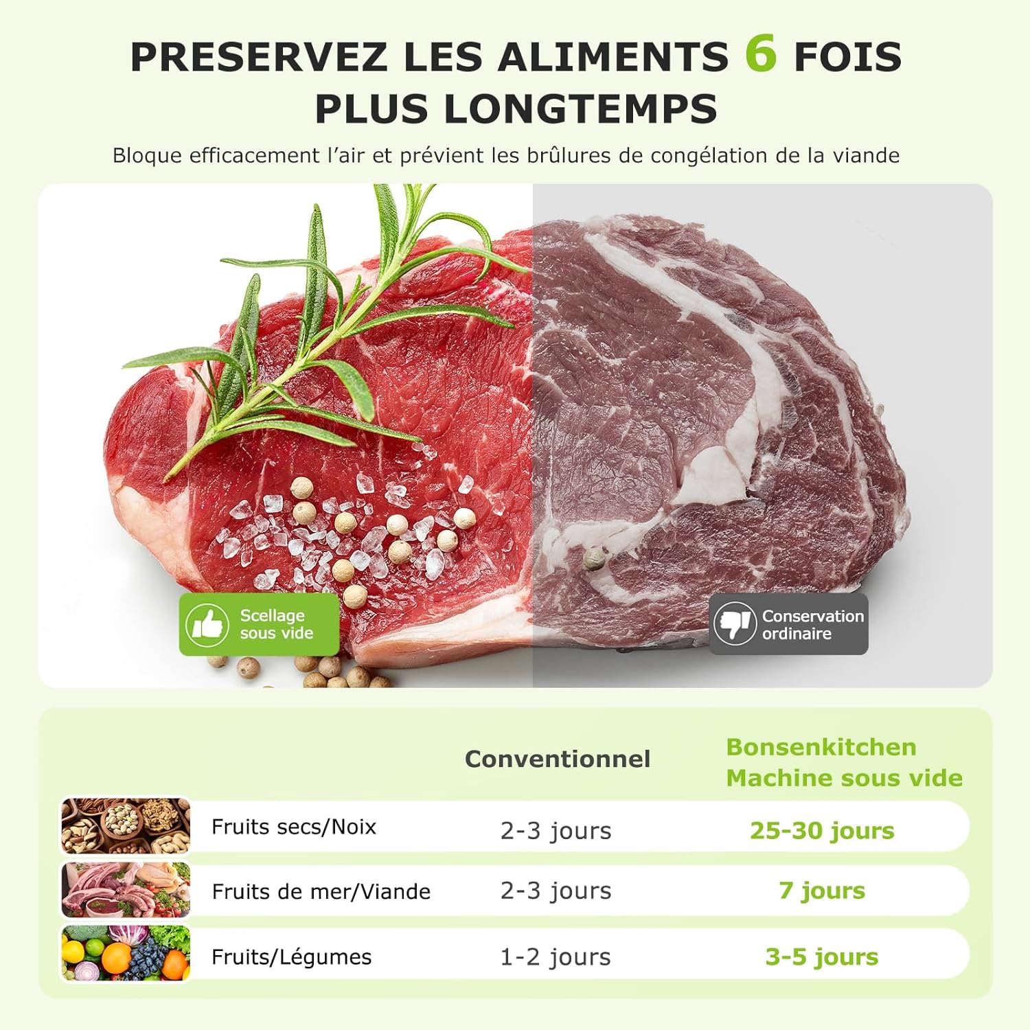 Bonsenkitchen - machine sous vide alimentaire compacte, 5 sacs inclus