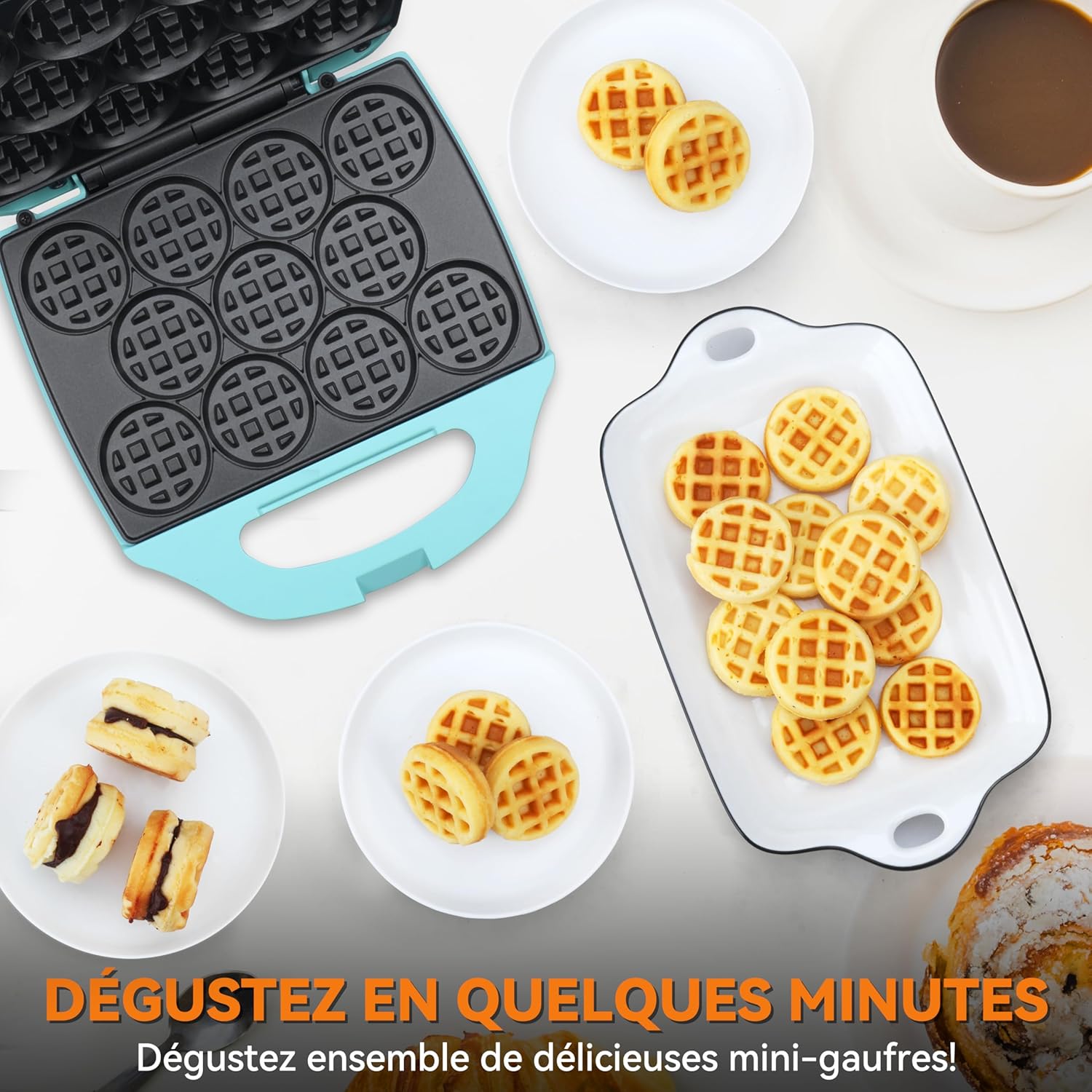 Baker's Friend - Mini gaufrier rond 11x5,5 cm - petit déjeuner, brunch, prise UE