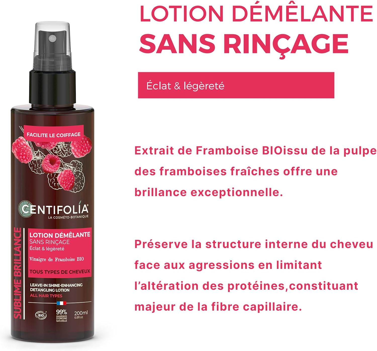 Centifolia - Sublime Brillance - 200ml - Lotion démêlante bio sans rinçage, cheveux brillants