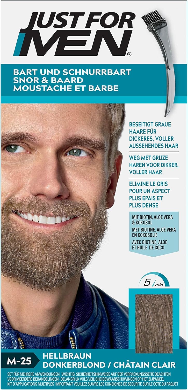 Just For Men - coloration barbe & moustache, naturel, sans ammoniaque, peigne inclus, châtain clair, M25