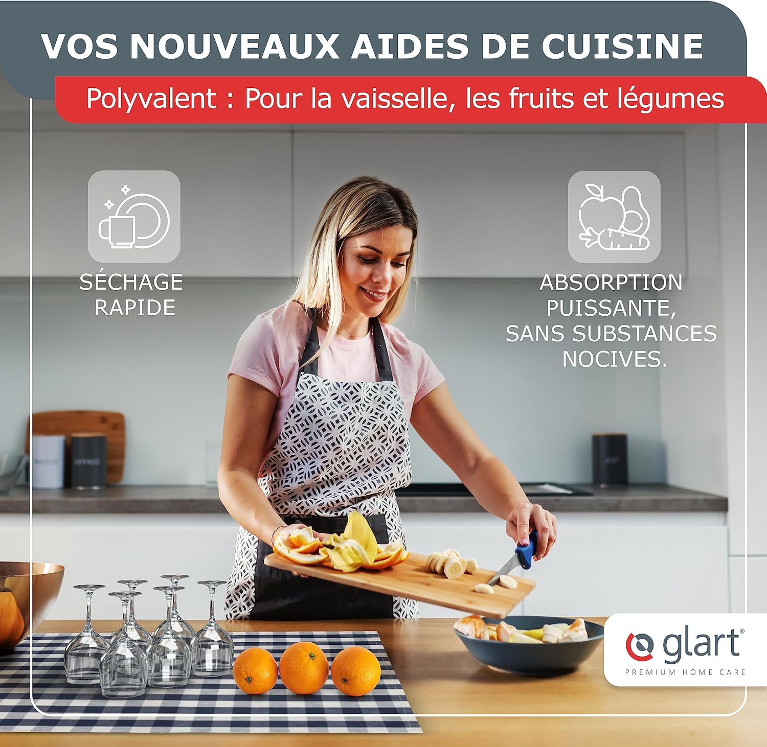 Glart - torchons prélavés 50x70cm coton Oeko-TEX gris sans peluche 48GI2