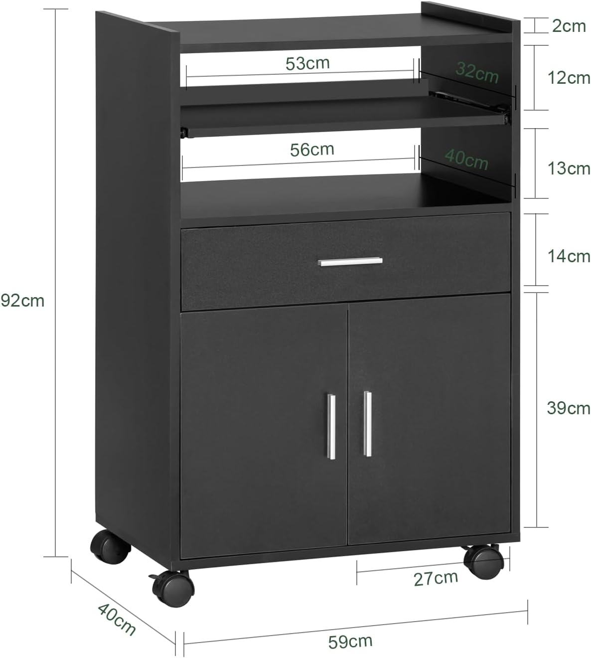 SoBuy - Chariot cuisine extensible, 92x59x40 cm, rangement, FSB09-SCH