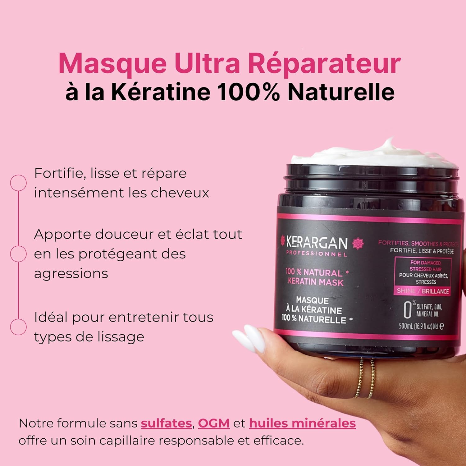 Kerargan - masque ultra réparateur 500ml - kératine, sans sulfate