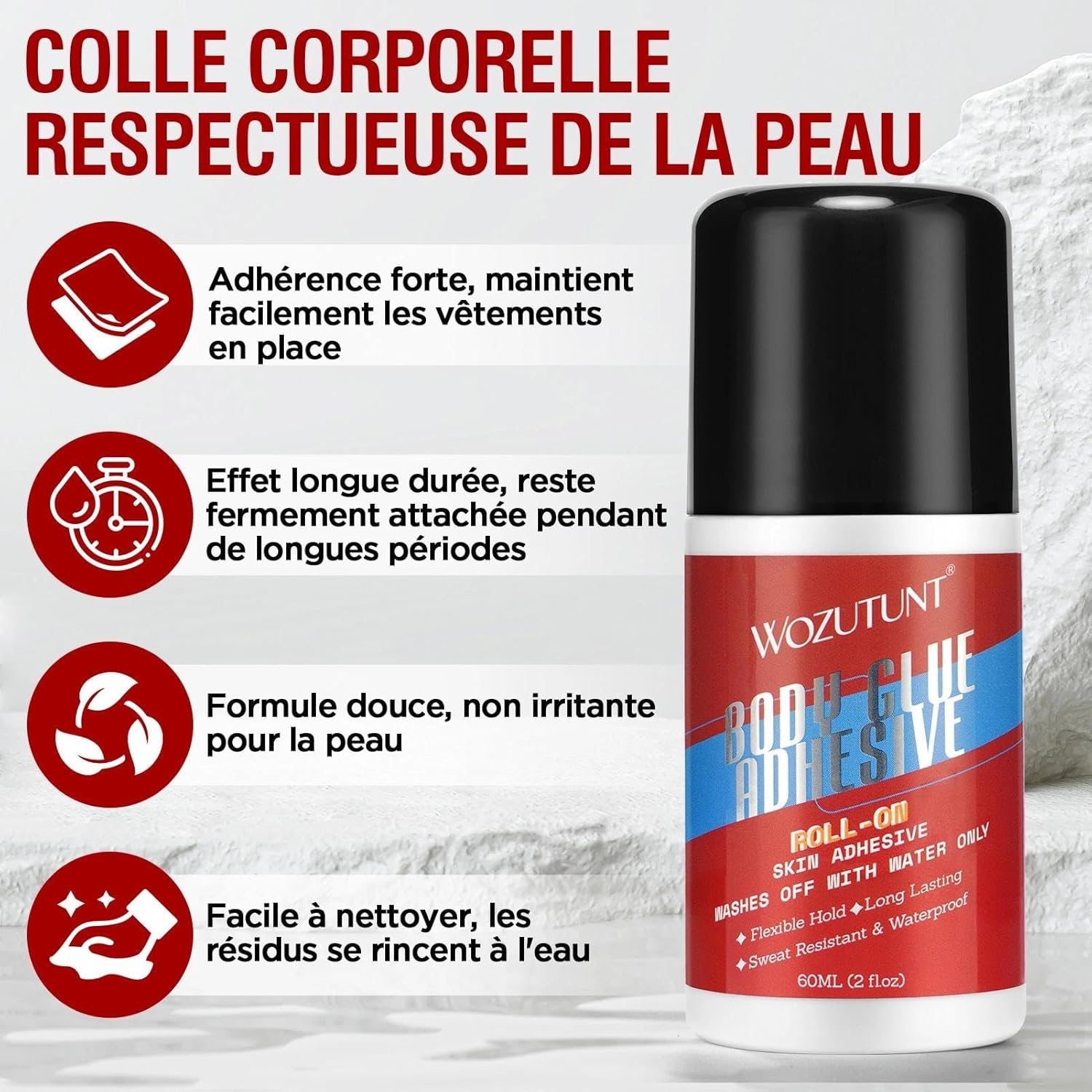 Colle corporelle – bille, 2pcs – résistante sueur, lavable eau, adhésif textile