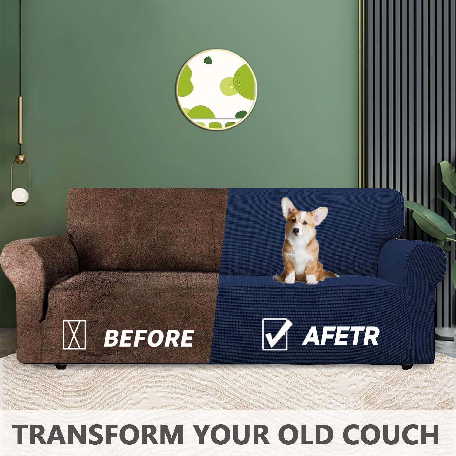 Housse canapé 3 places - extensible, lavable, antidérapante, bleu foncé