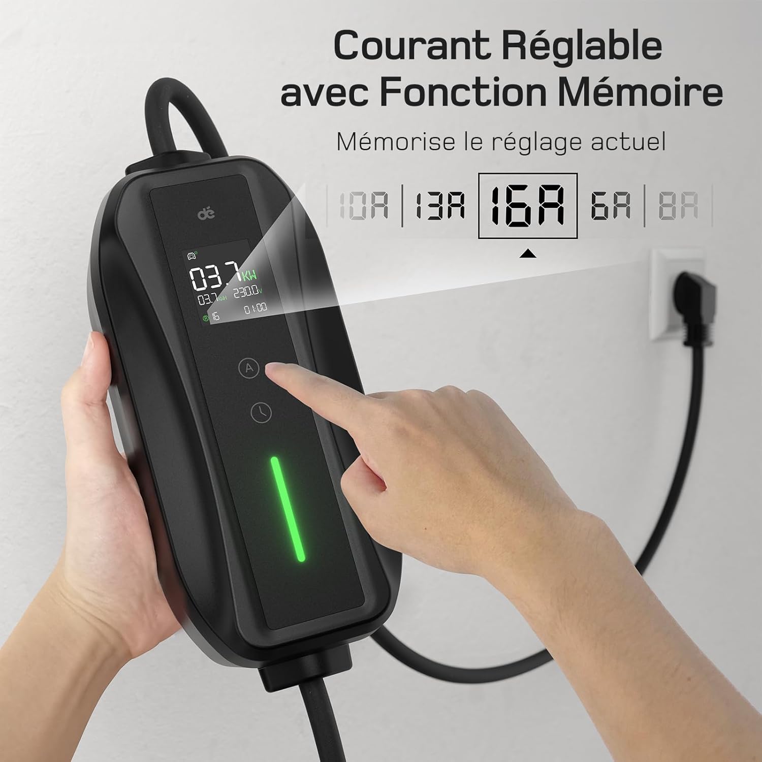 Chargeur voiture électrique - 3,68kW, 6m - Type 2, 16A, écran numérique