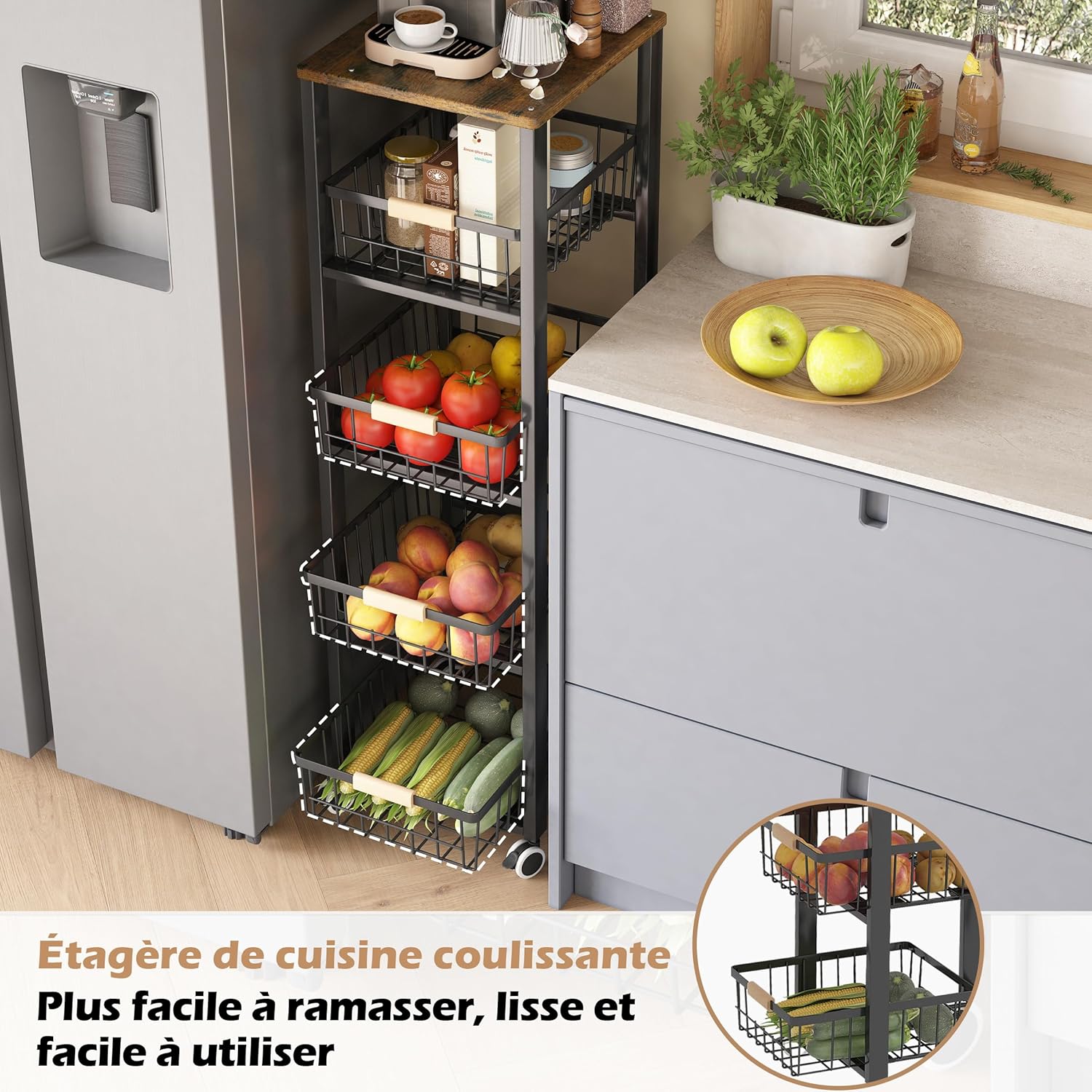 COVAODQ - étagère à légumes 107x30.5x39cm, 5 niveaux, roulettes - COVAODQ