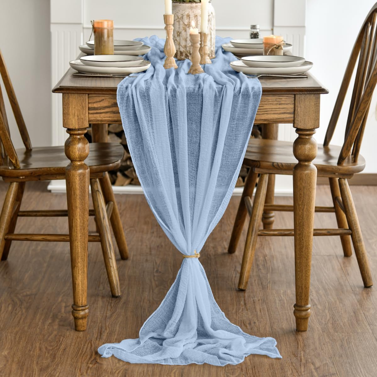 Artoid Mode - chemins de table gaze mousseline bleu - 300 cm - lot de 2, déco mariage
