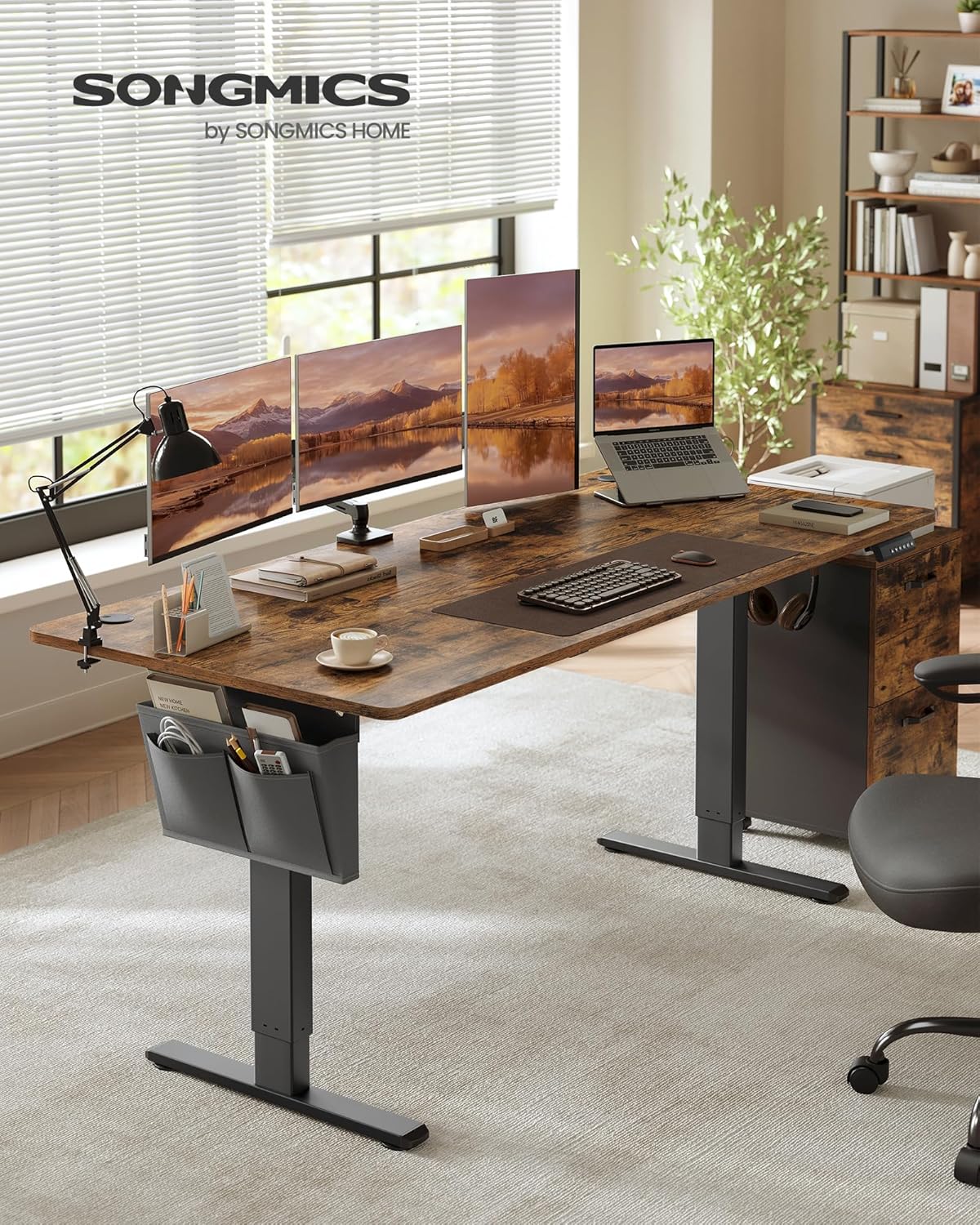 SONGMICS - Bureau électrique réglable 180x80 cm, 4 hauteurs mémorisables, marron rustique LSD138K01
