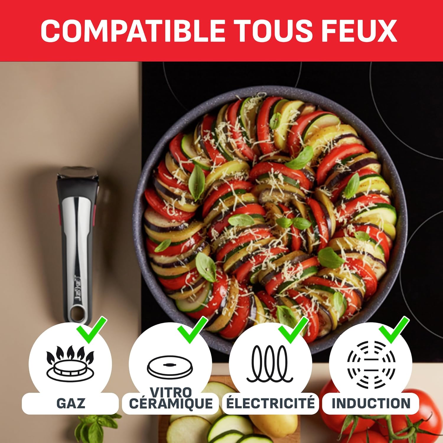 Tefal - Ingenio Natural On - 16/18/20 cm - casseroles induction, poignée amovible, empilables, lave-vaisselle L7669253