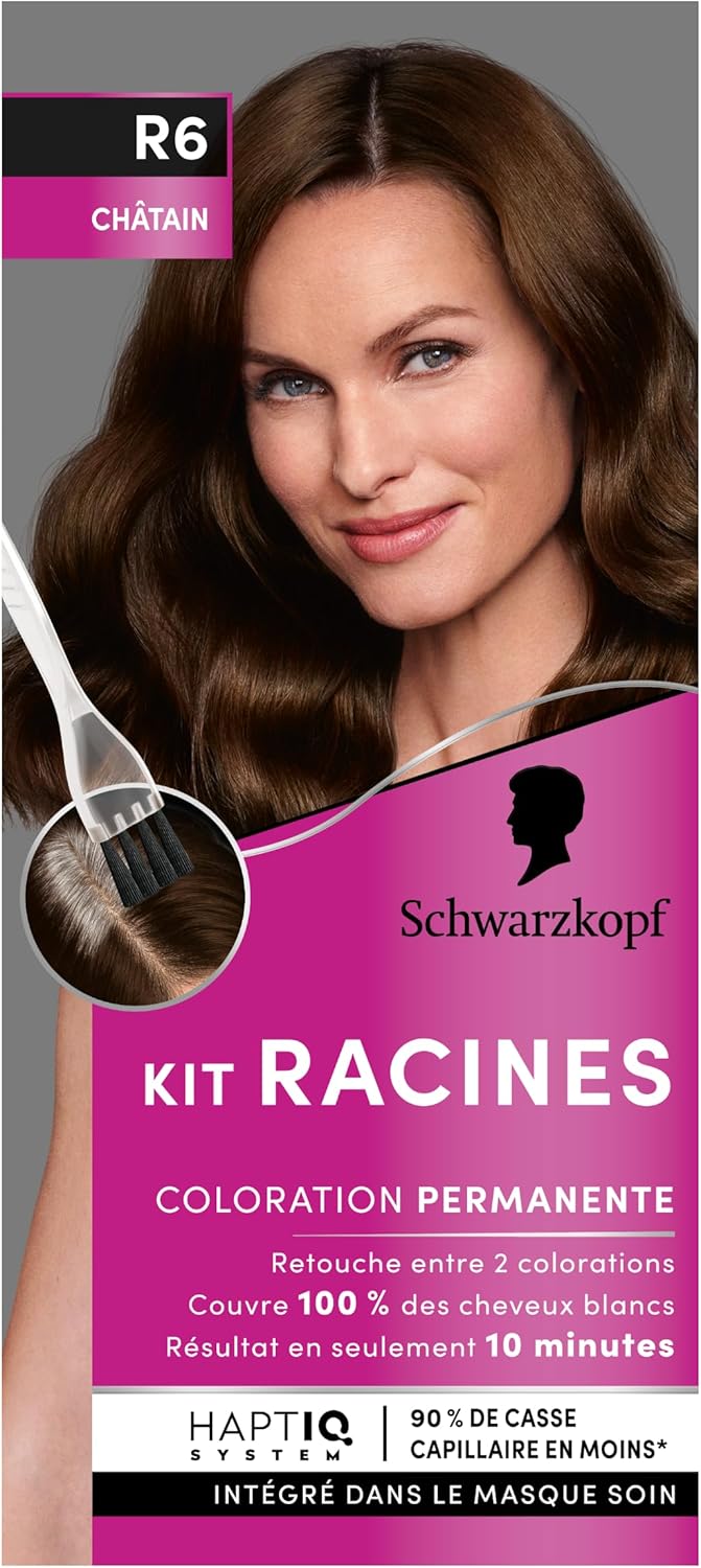 Schwarzkopf - Kit Racines R6 - coloration châtain, huile nourrissante, retouche rapide