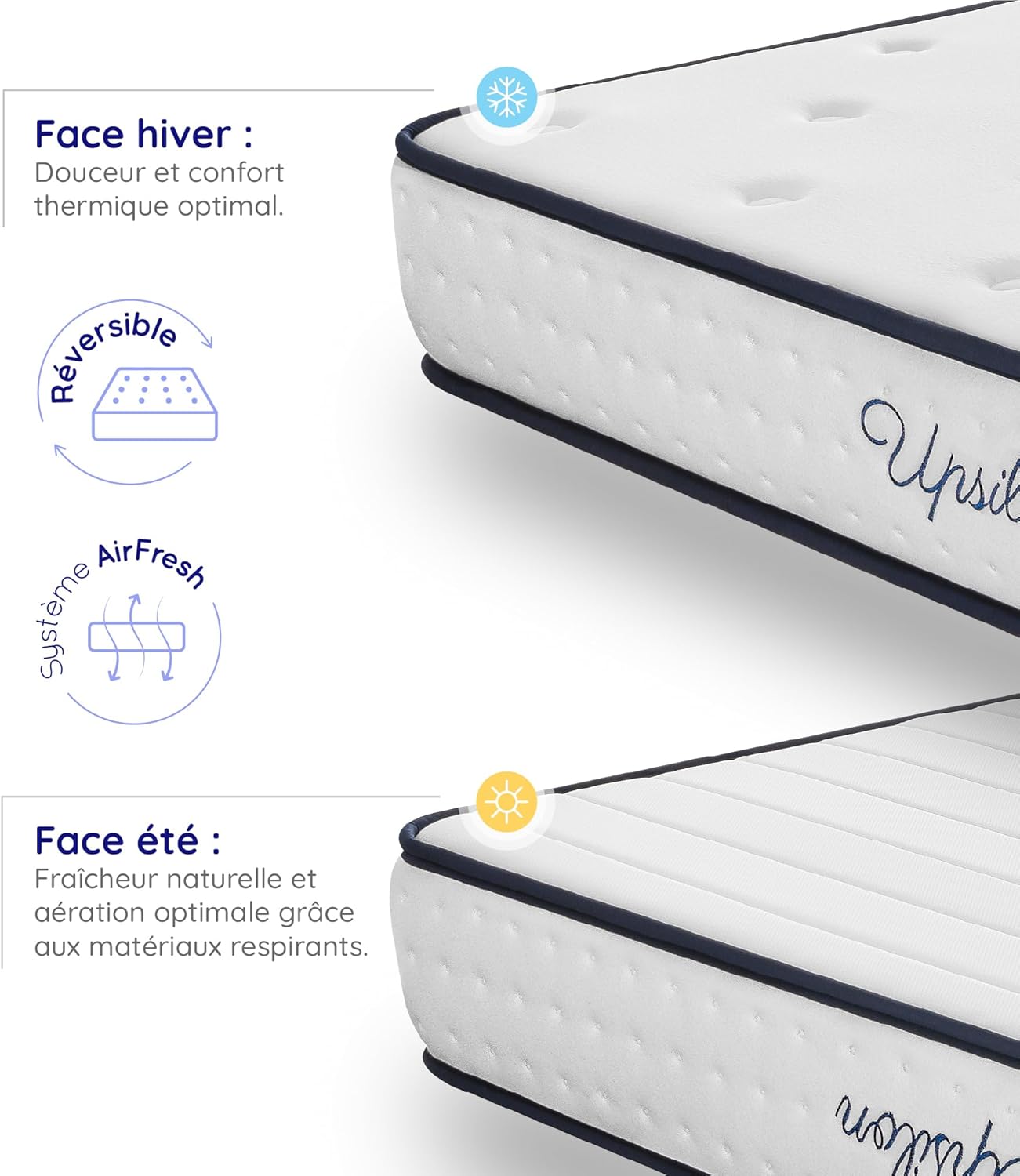 COSMOS - Upsilon - 140x200 cm - Mémoire de forme, latex, mi-ferme, 7 zones, réversible